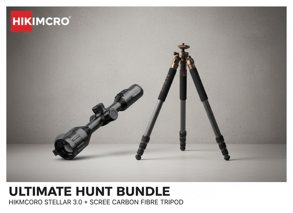 “Long-Range Dominator” Bundle HIKMICRO Stellar SQ50L 3.0 + Scree Runner HO-TPC32 Carbon Fibre Tripod & Gun Mount