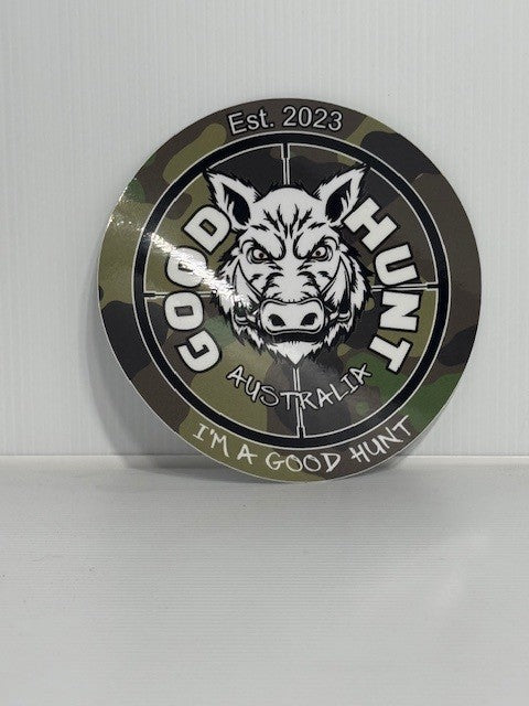 Good Hunt small round sticker Green camo