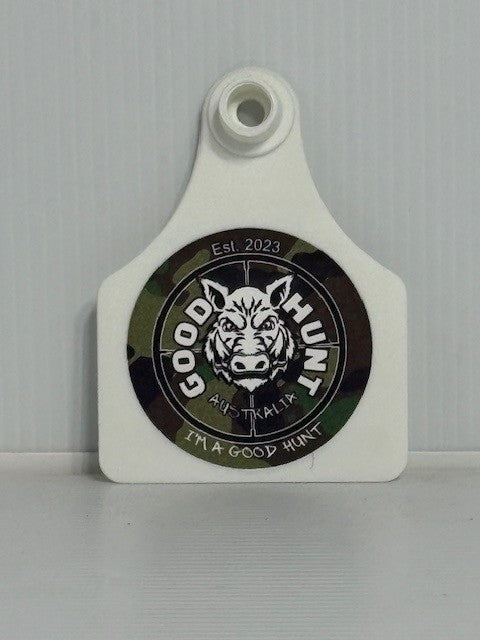 Good Hunt ear tag green camo