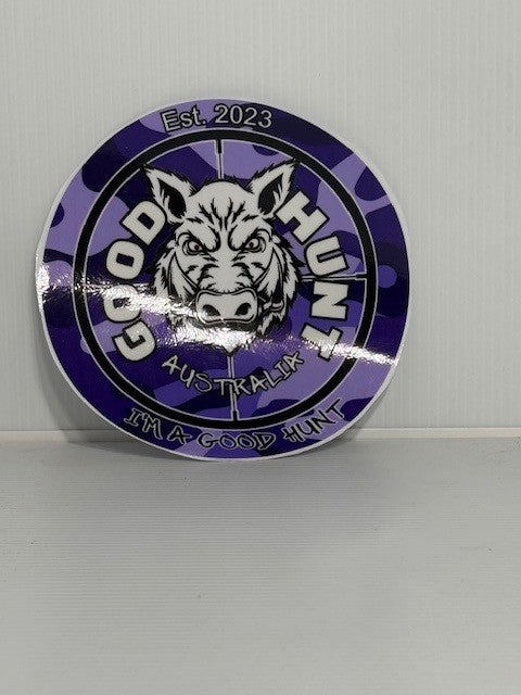 Good Hunt small round sticker purple