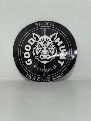 Good Hunt small round sticker black camo