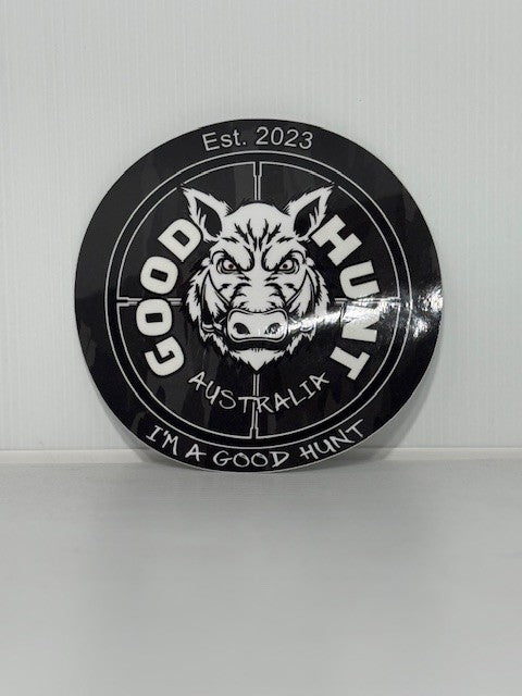Good Hunt small round sticker black camo