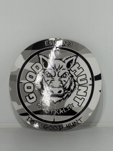 Good Hunt small round sticker Lite camo grey
