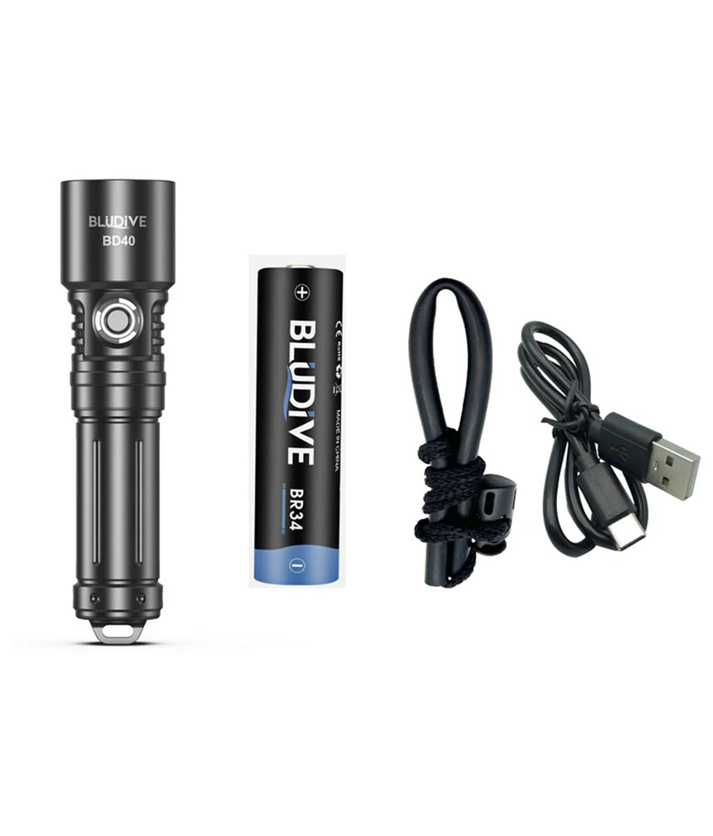 Speras BD40 Diving Flashlight - Bludive Series - 351m Beam Distance [1800lm] 21700 Rechargable Battery